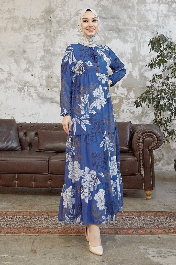 MDS Women Jalya Collar Buttoned Chiffon Dress - Indigo - Zinacantepec