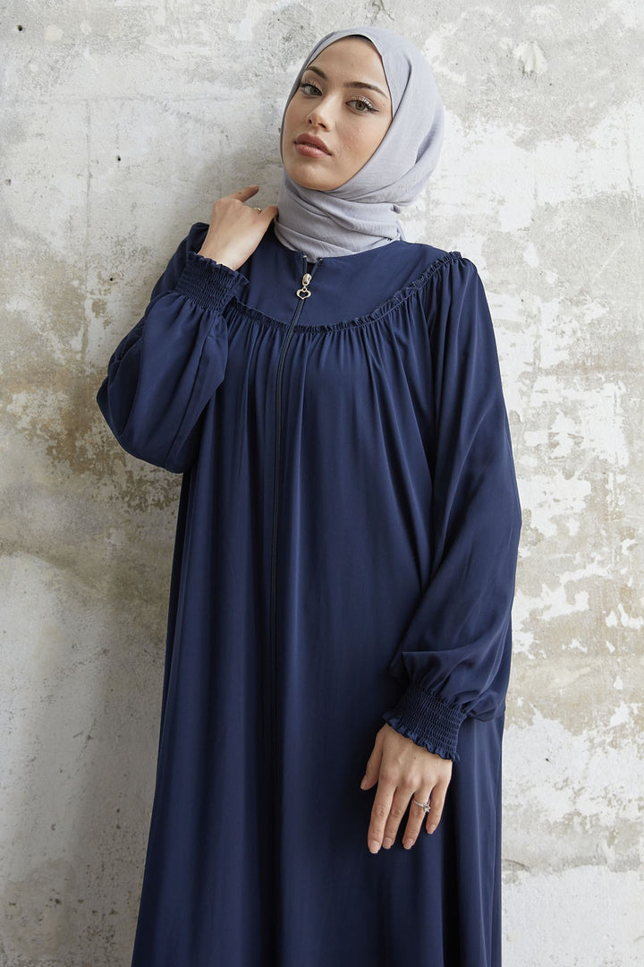MDS Women Sleeve Tip Pleated Flared Abaya - Navy - Shawinigan