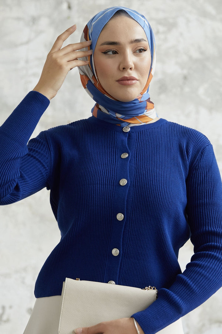 MDS Women Loren Stone Buttoned Knit Cardigan - Navy - Haltom City