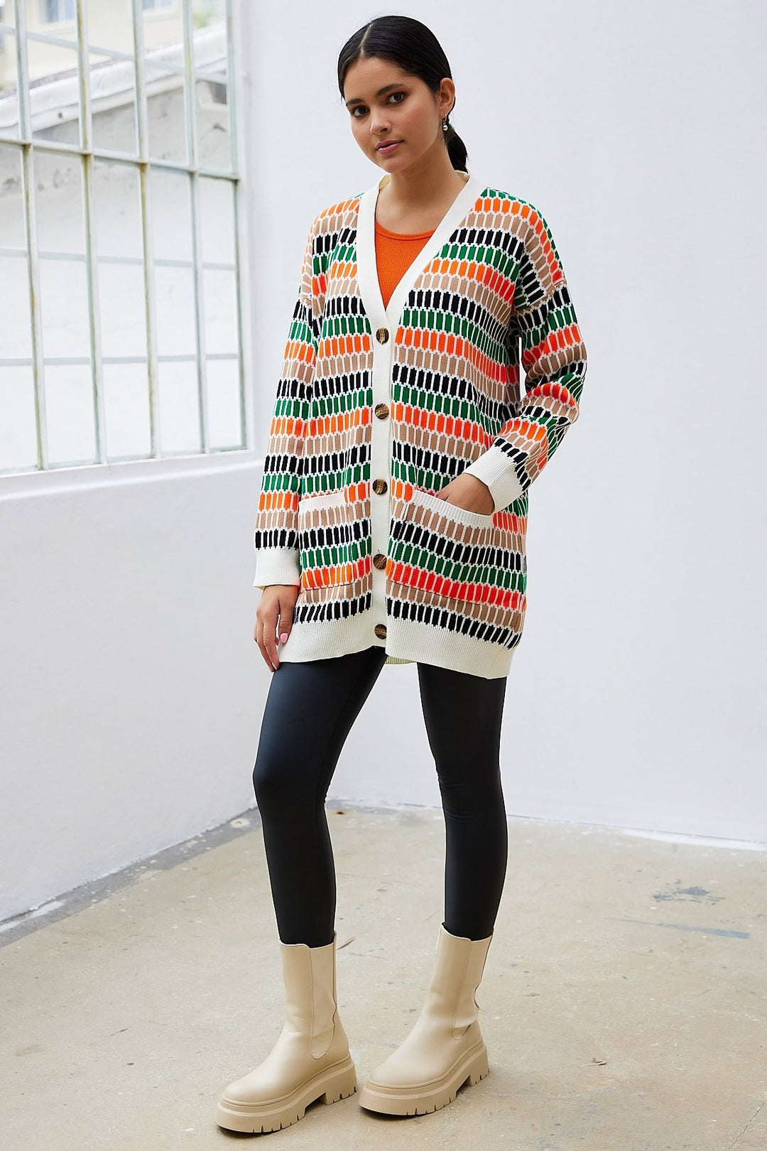 MDS Women Rana Patterned Cardigan - White - Igualada