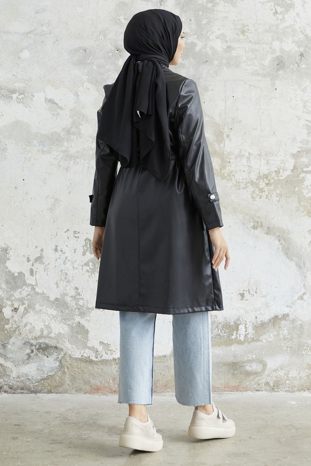 MDS Women Darina Belted Leather Trench Coat - Black - Agua Prieta