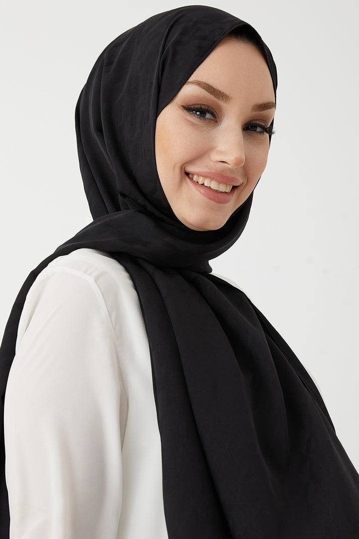 MDS Women Home Kazayağı Pattern Silky Jacquard Shawl - Black - Bergamo