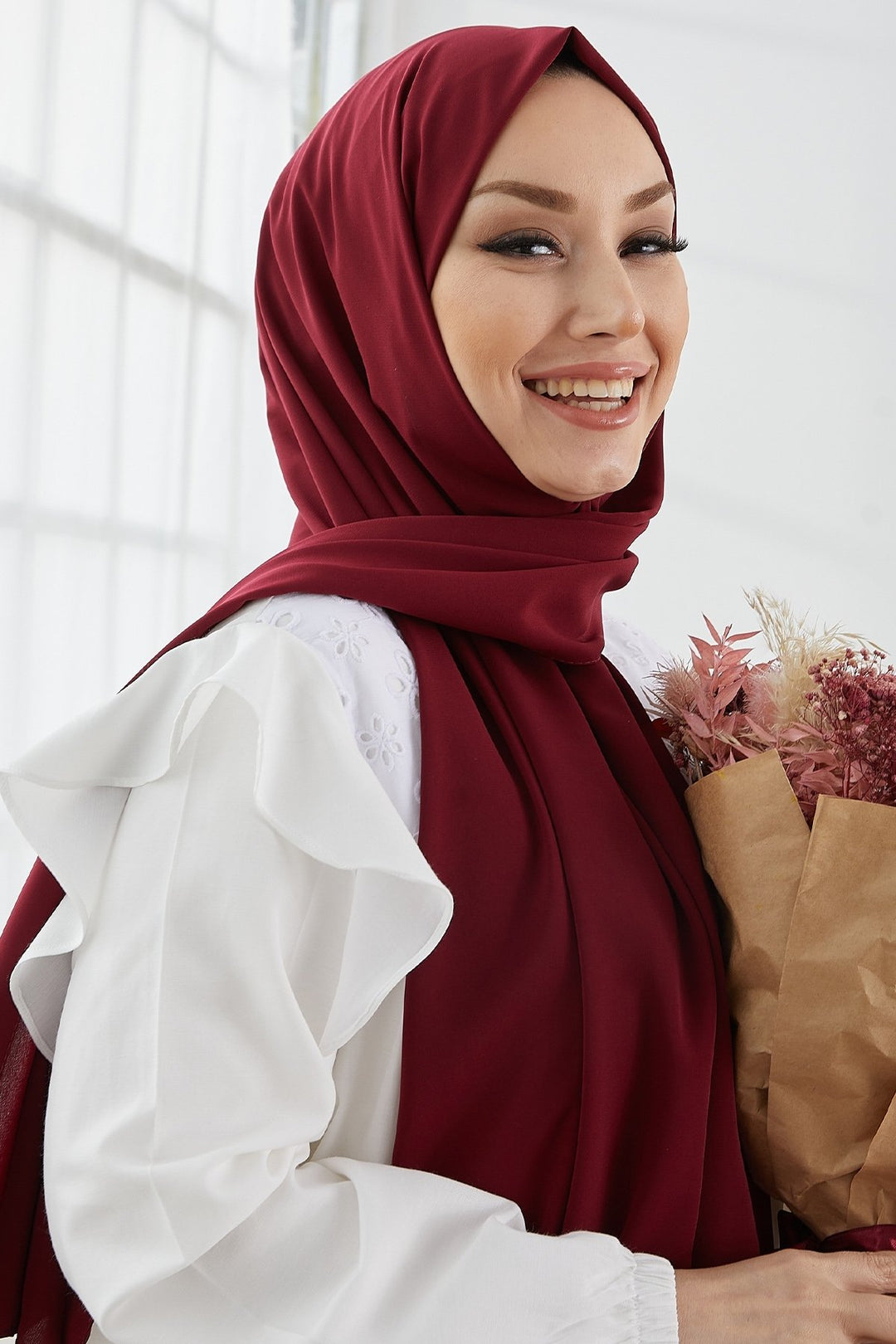 MDS Women Medina Silk Shawl - Burgundy - Spalding