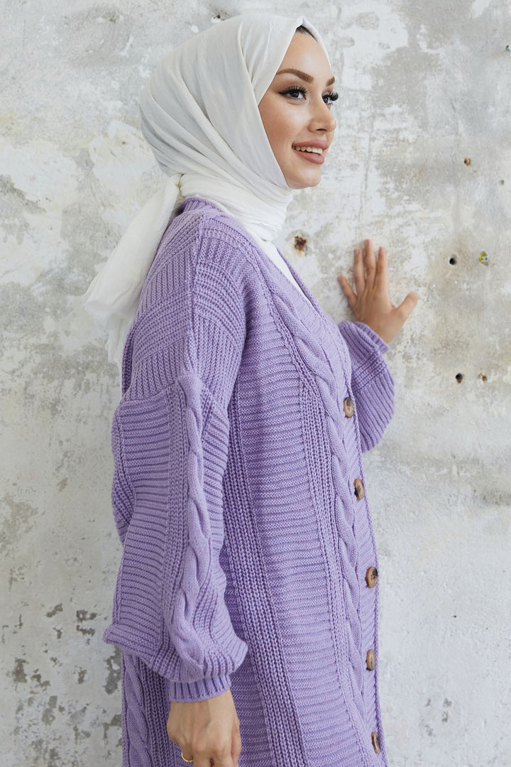MDS Women Evia Buttoned Knit Cardigan - Lilac - Linden