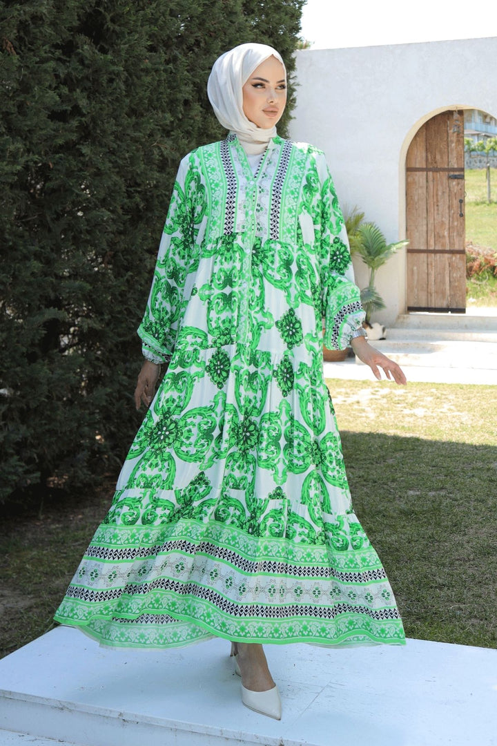MDS Women Marbled Loose Green Viscose Dress - Maddaloni