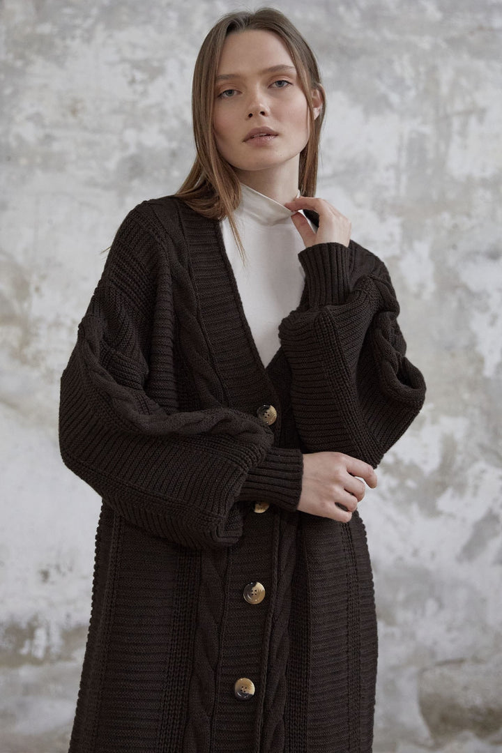 MDS Women Evia Buttoned Knit Cardigan - Bitter Coffee - Marijampolė