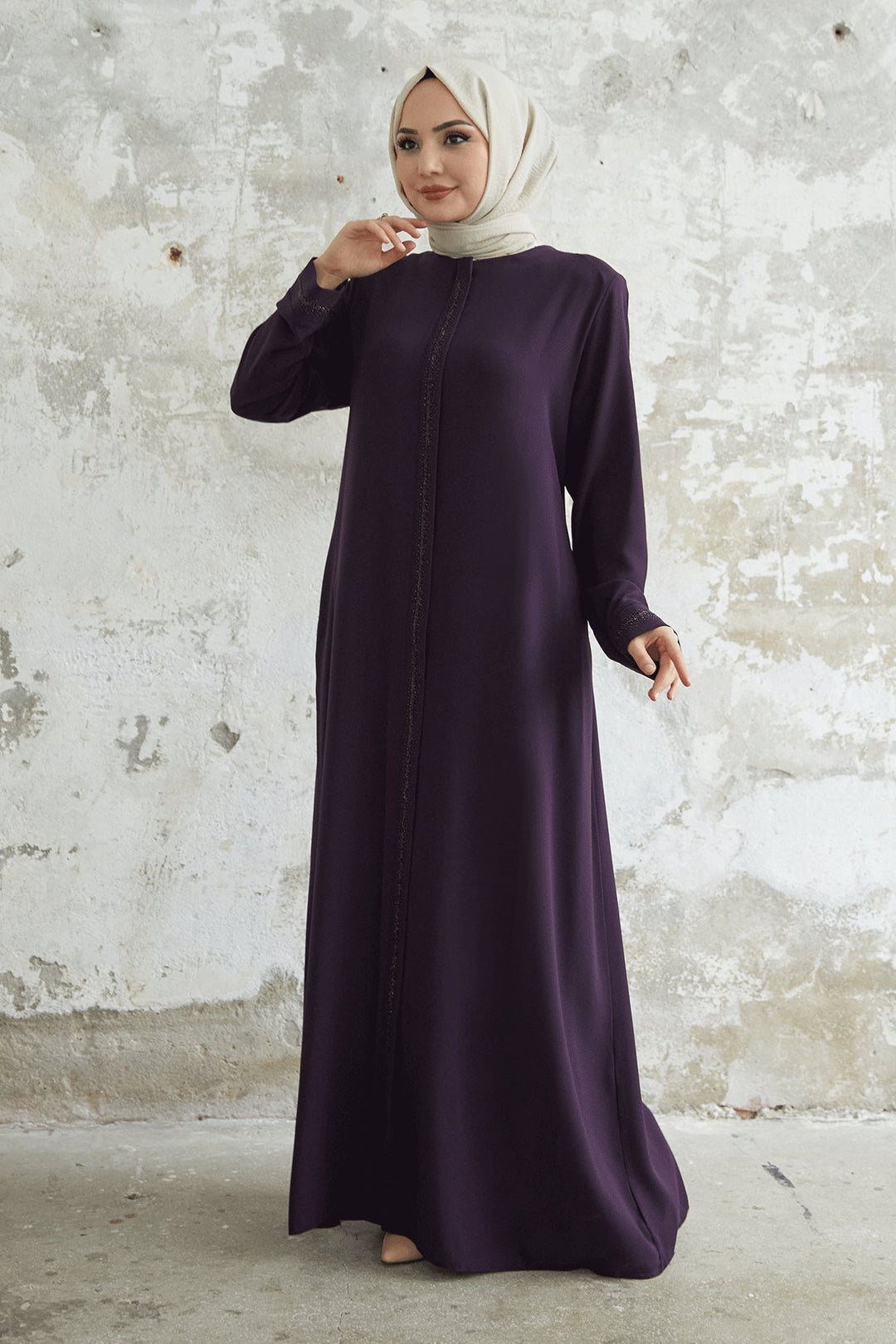 MDS Women Full-Length Stone Detailed Abaya - Purple - Torremolinos
