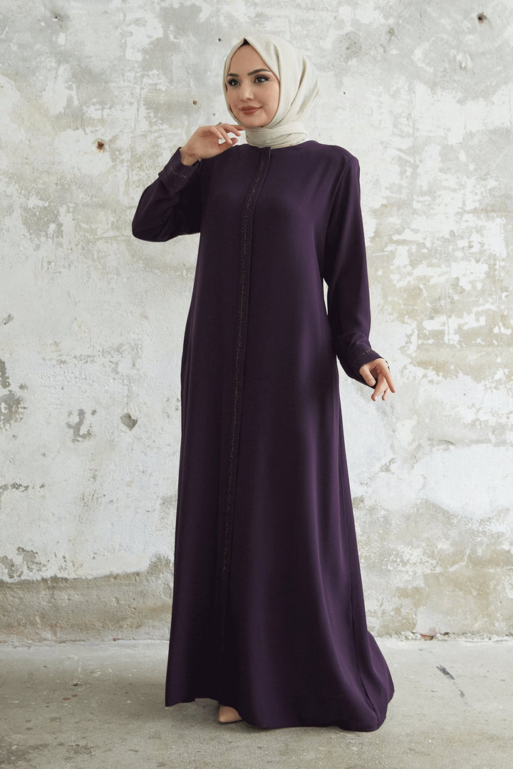 MDS Women Full-Length Stone Detailed Abaya - Purple - Torremolinos