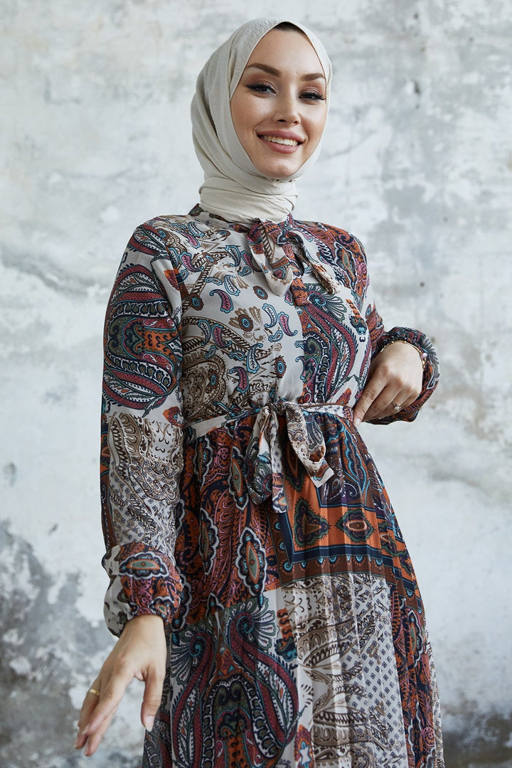 MDS Women Elinor Shawl Patterned Chiffon Dress - Terracotta - Worksop