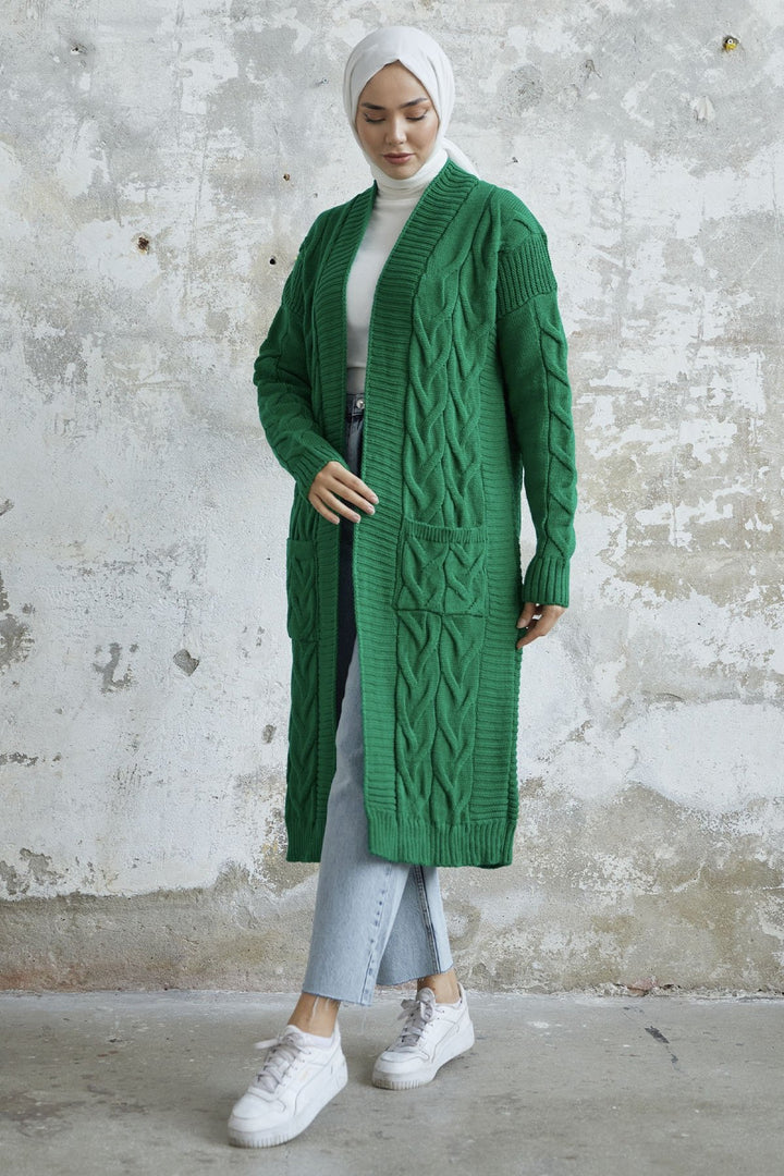 MDS Women Eriyas Braided Pocketed Cardigan - Green - Cuneo
