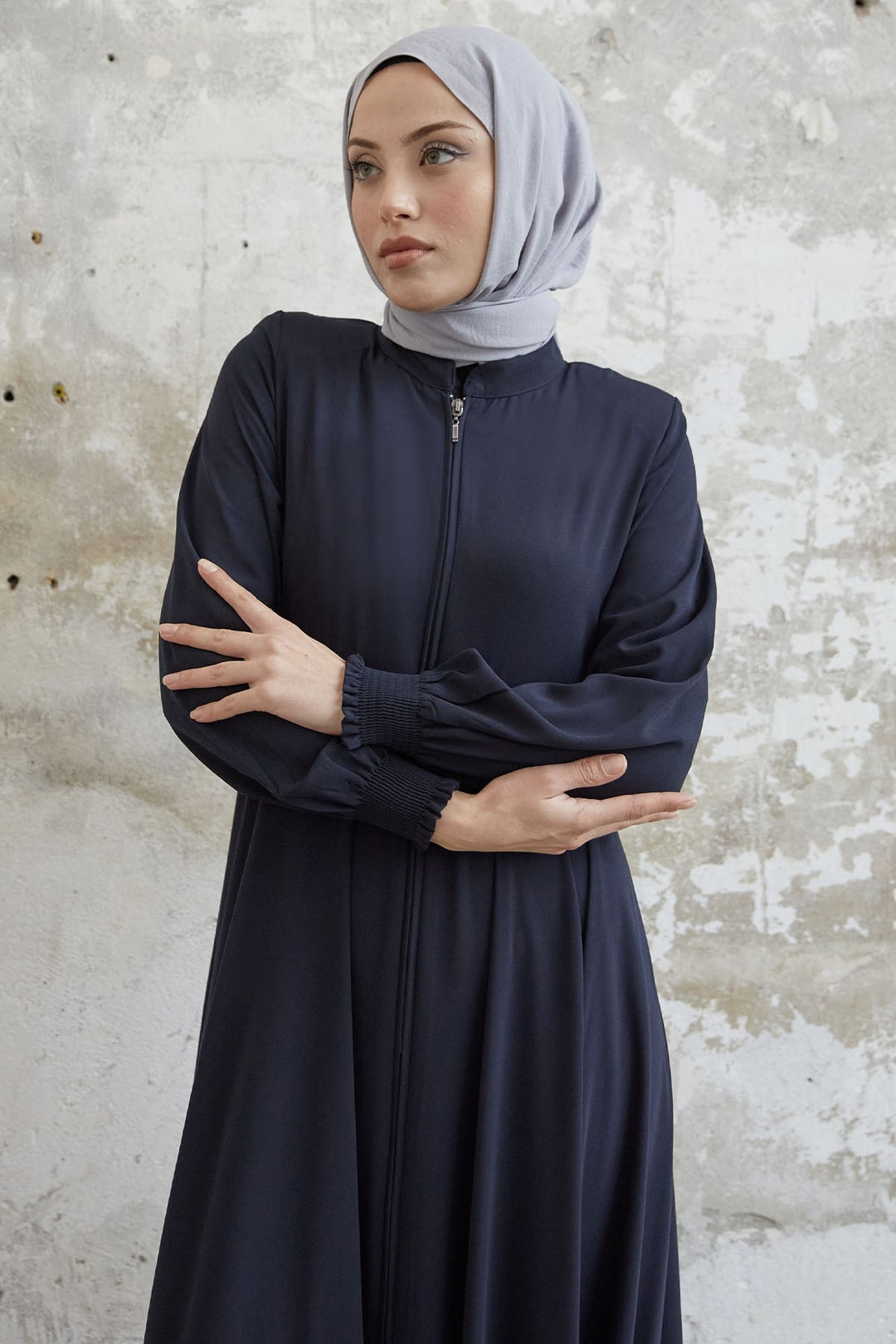 MDS Women Guipure Crepe Mevlana Cloak - Navy Blue - Batumi