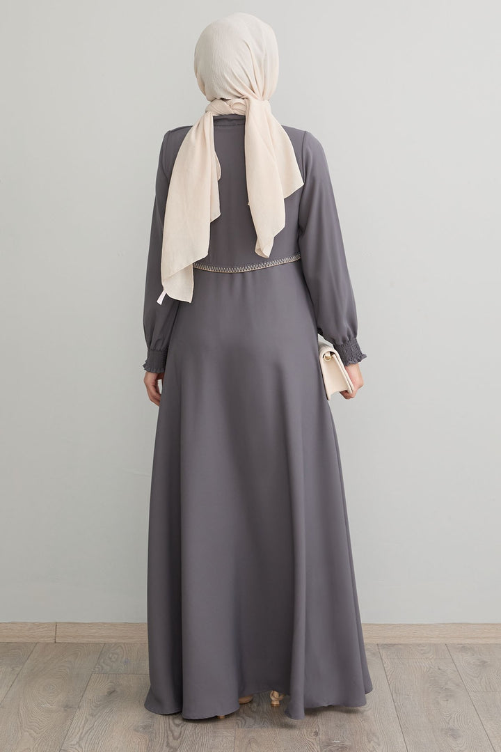 MDS Women Embroidered Mevlana Fabric Gray Ferace - Dublin