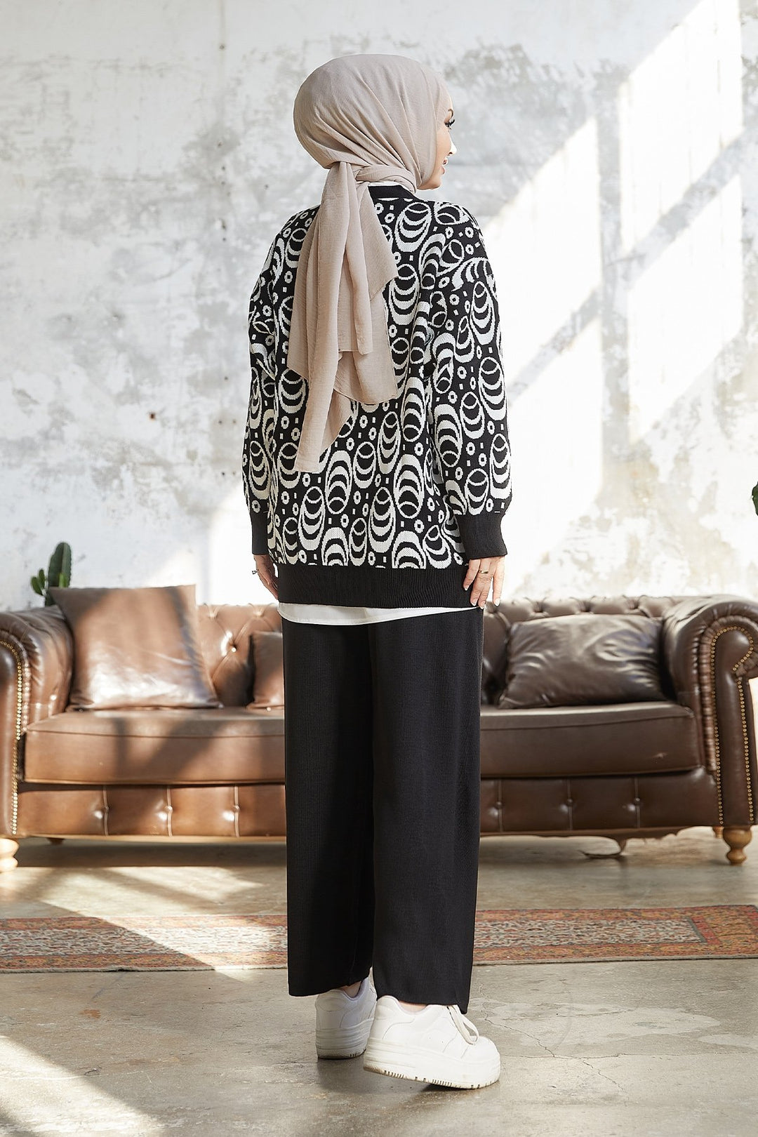 MDS Women Amira Patterned Knitwear Set - Black - Agua Prieta