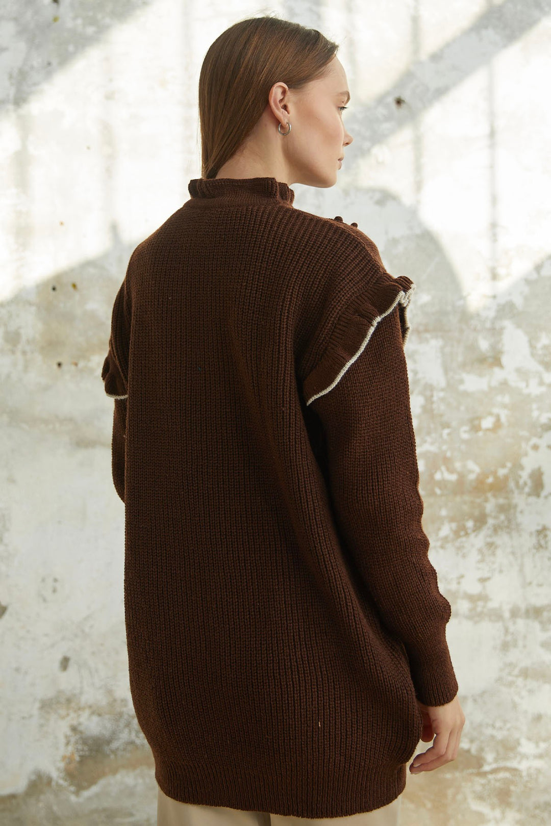 MDS Women Matilda Frill Detail Knit Tunic - Bitter Brown - Santa Cruz