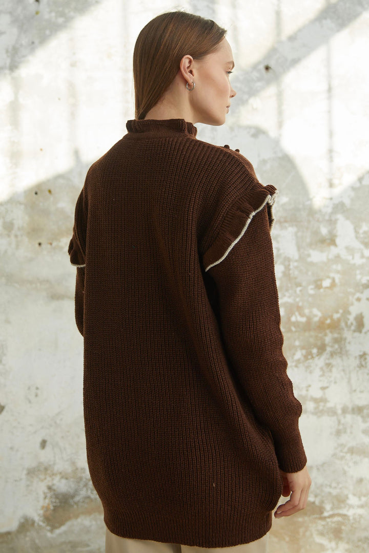 MDS Women Matilda Frill Detail Knit Tunic - Bitter Brown - Santa Cruz