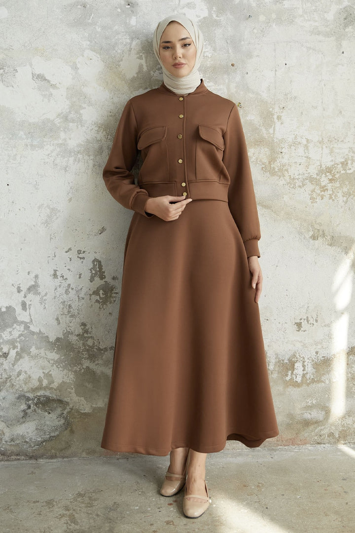 MDS Women Mileya Cover Pocket Skirted Scuba Suit - Tan - Floreşti
