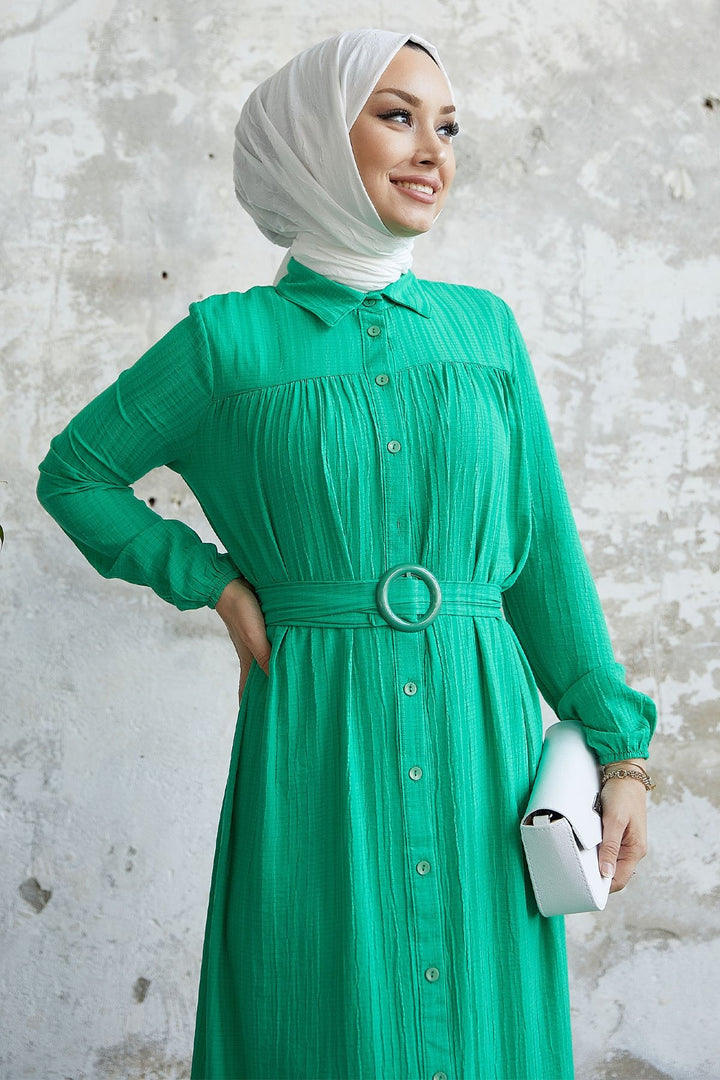MDS Women Lily Patterned Belted Dress - Green - Eindhoven