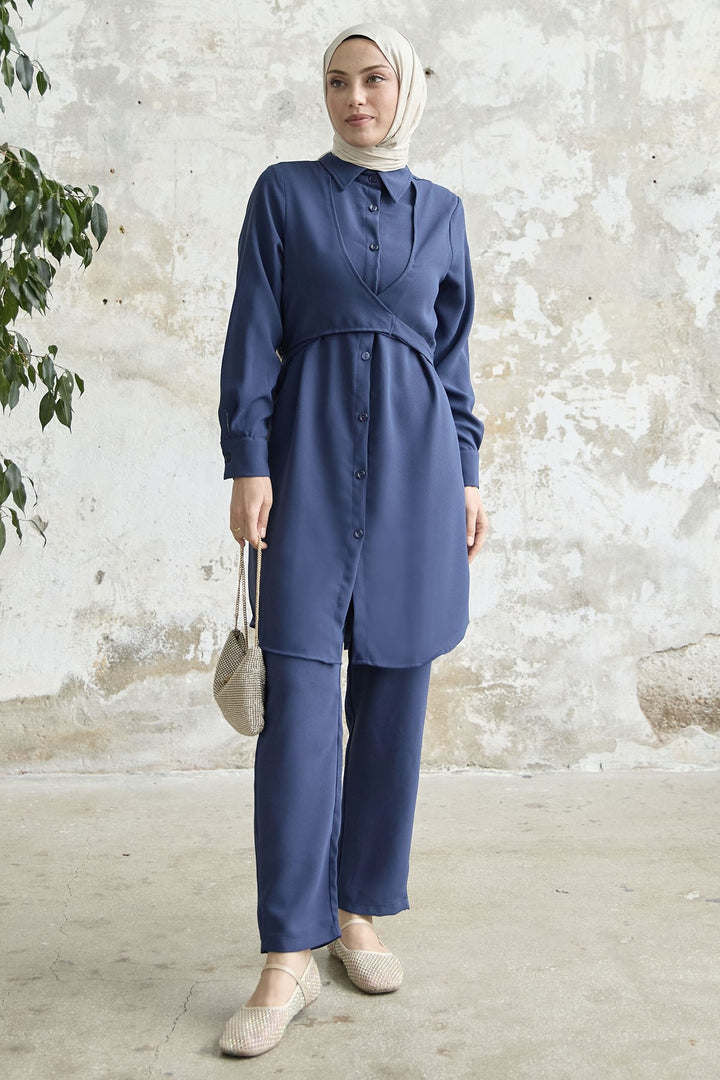 MDS Women Front Tie Two Piece Set - Navy - Coppell