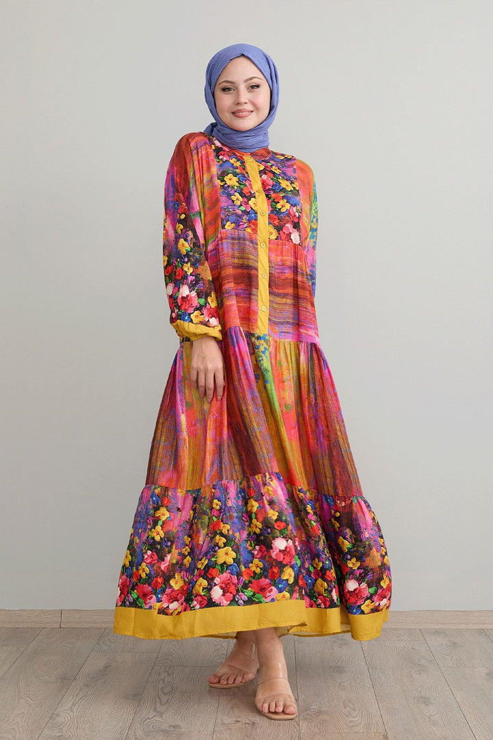 MDS Women Abstract Flower Mustard Viscose Dress - Dublin
