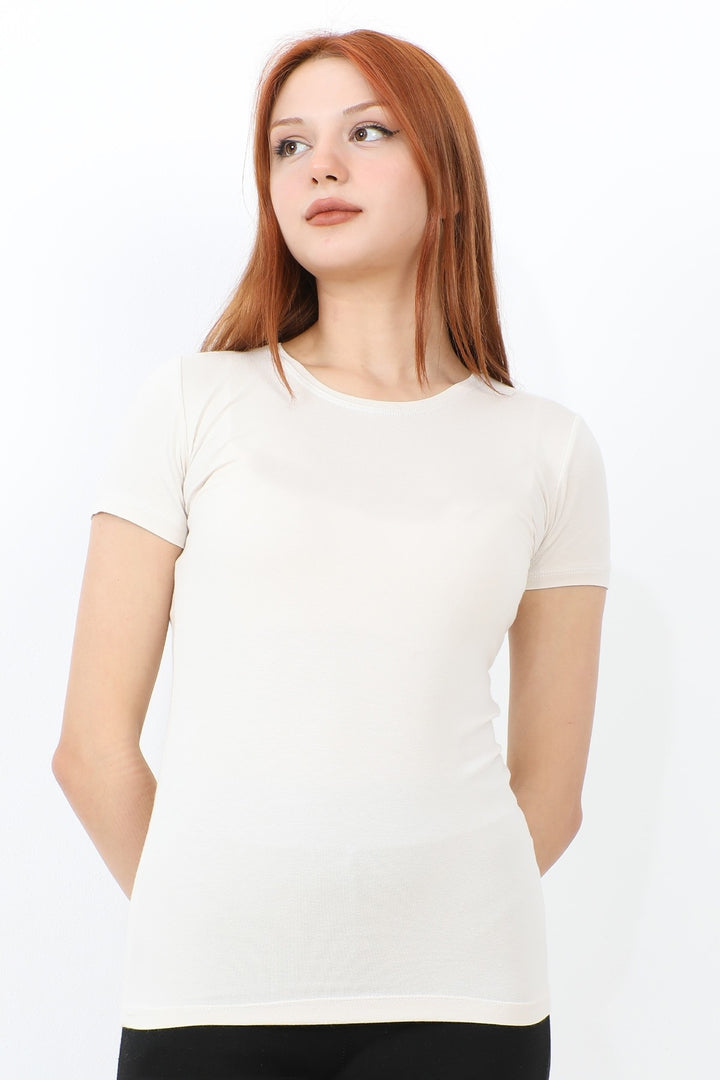 MDS Women Bicycle Collar Short Sleeve Basic T-Shirt - Stone - Royal Tunbridge Wells