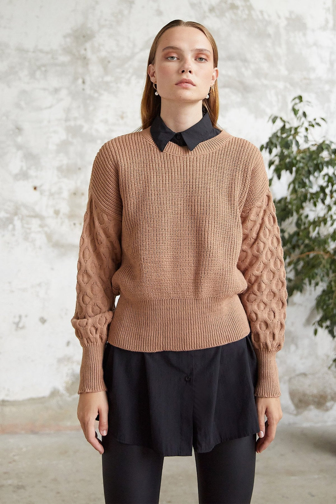 MDS Women Larisa Balloon Sleeve Knit Short Sweater - Camel - Kherson