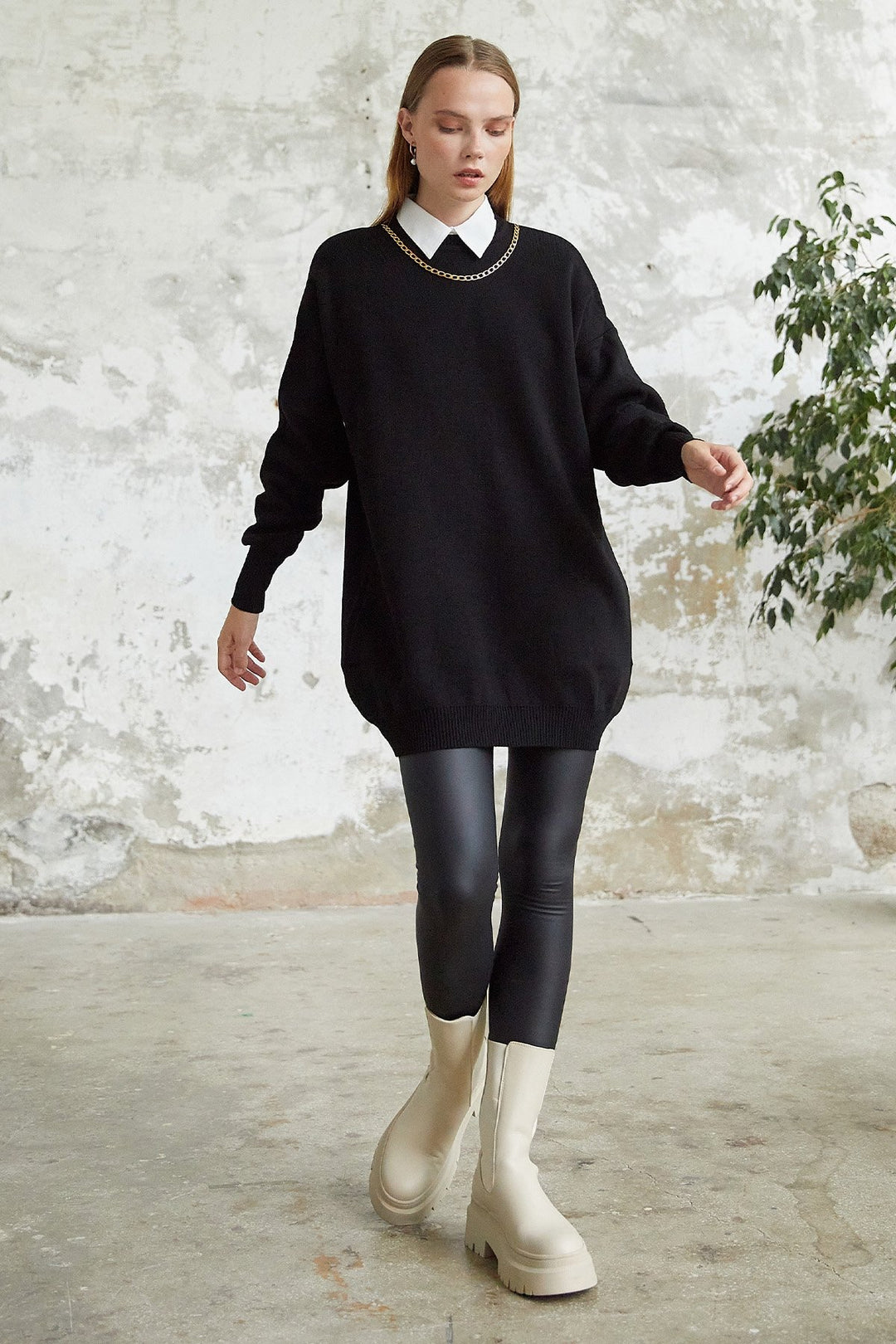 MDS Women Greenhouse Chain Detailed Knit Sweater - Black - New Braunfels