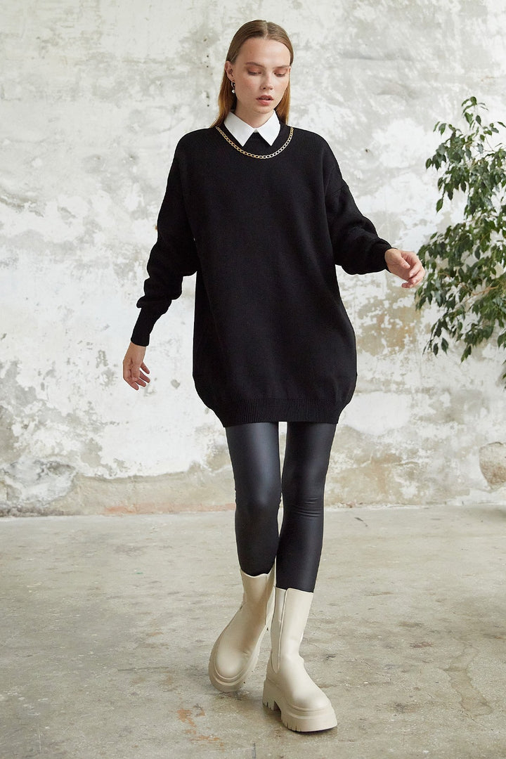 MDS Women Greenhouse Chain Detailed Knit Sweater - Black - New Braunfels