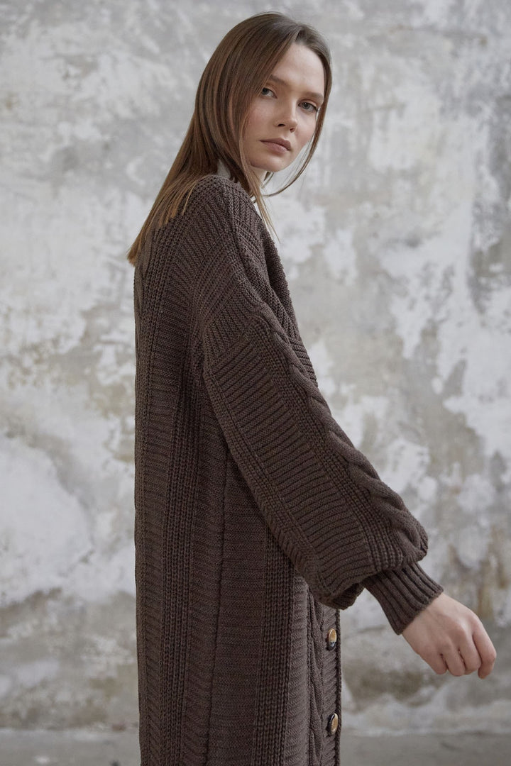 MDS Women Evia Buttoned Knit Cardigan - Dark Brown - Schaumburg