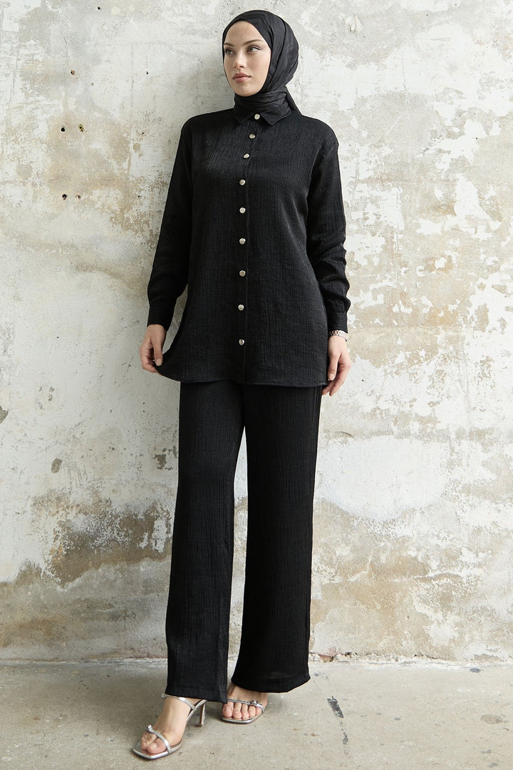 MDS Women Shirt Collar Sequined Two-Piece Set - Black - Ilmenau