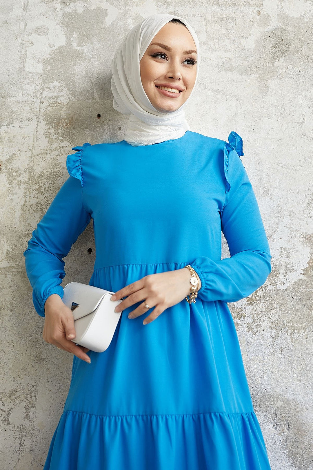 MDS Women Lenia Ruffle Shoulder Dress - Blue - Kamenicë