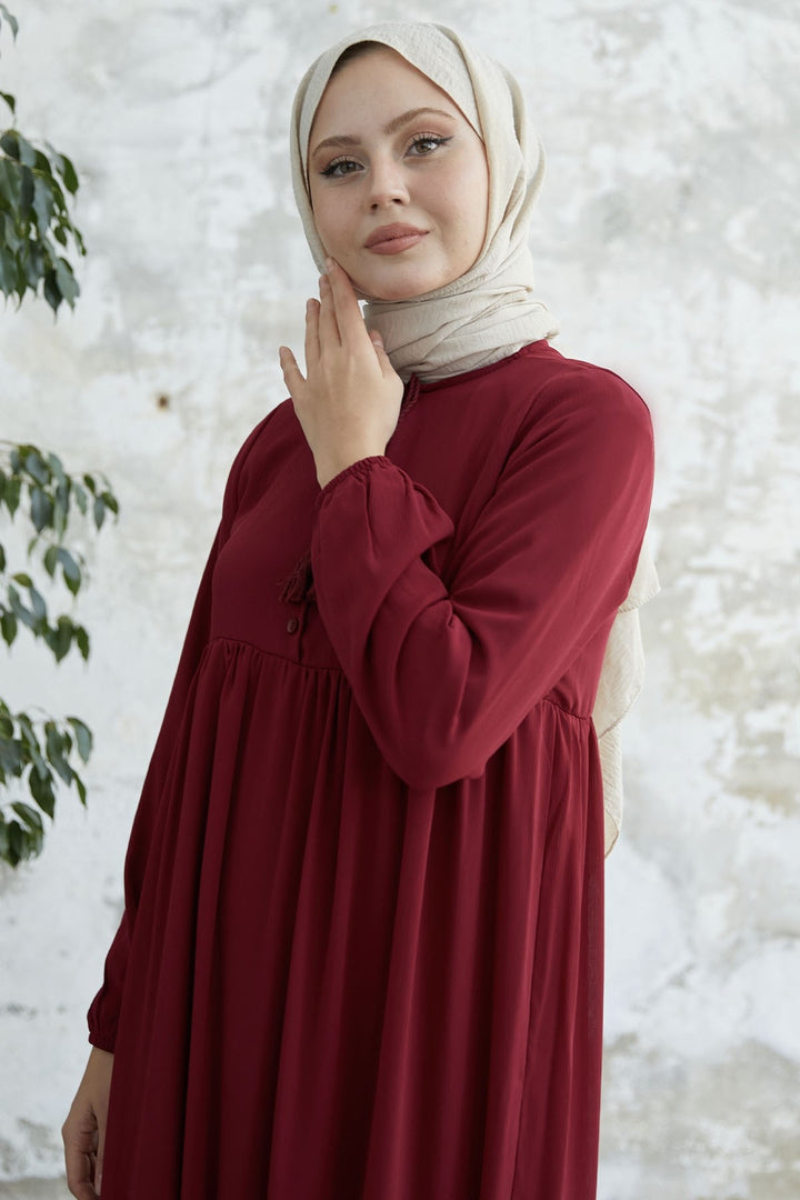 MDS Women Lace-Up Yoryo Chiffon Dress - Burgundy - Lakewood