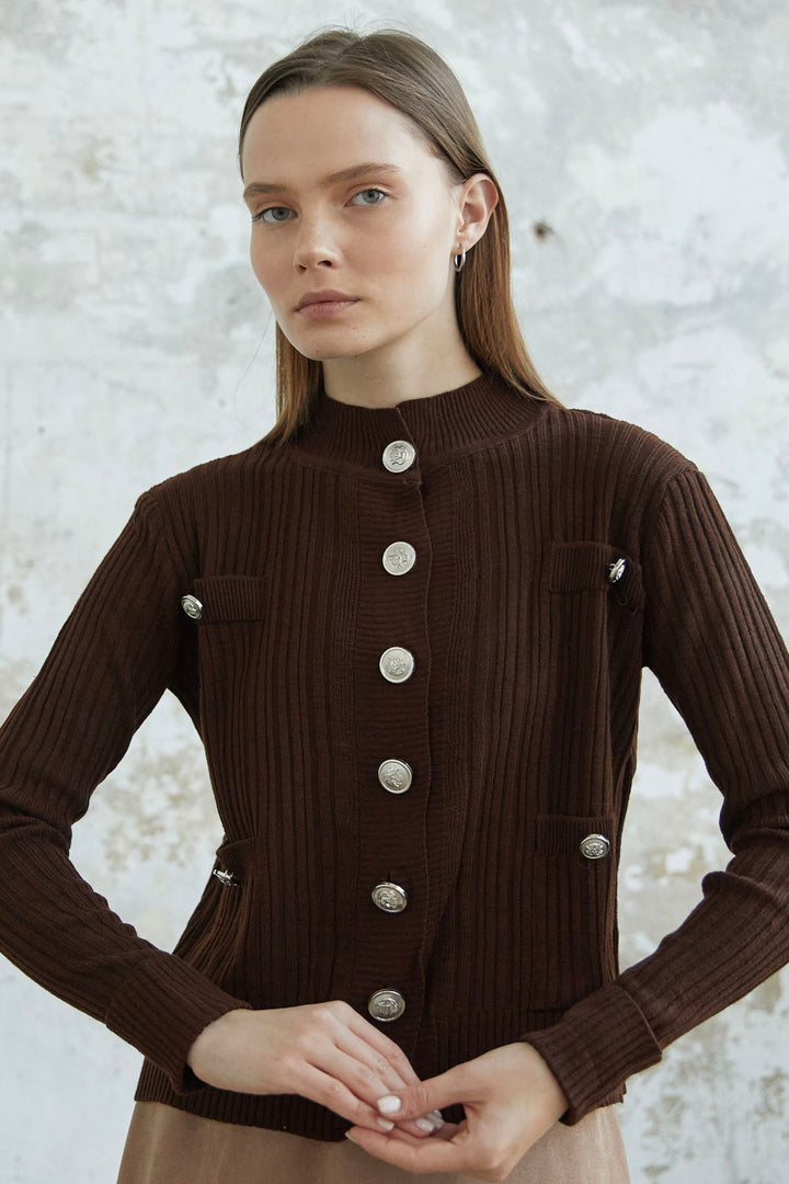 MDS Women Marin Buttoned Short Cardigan - Bitter Coffee - Passau