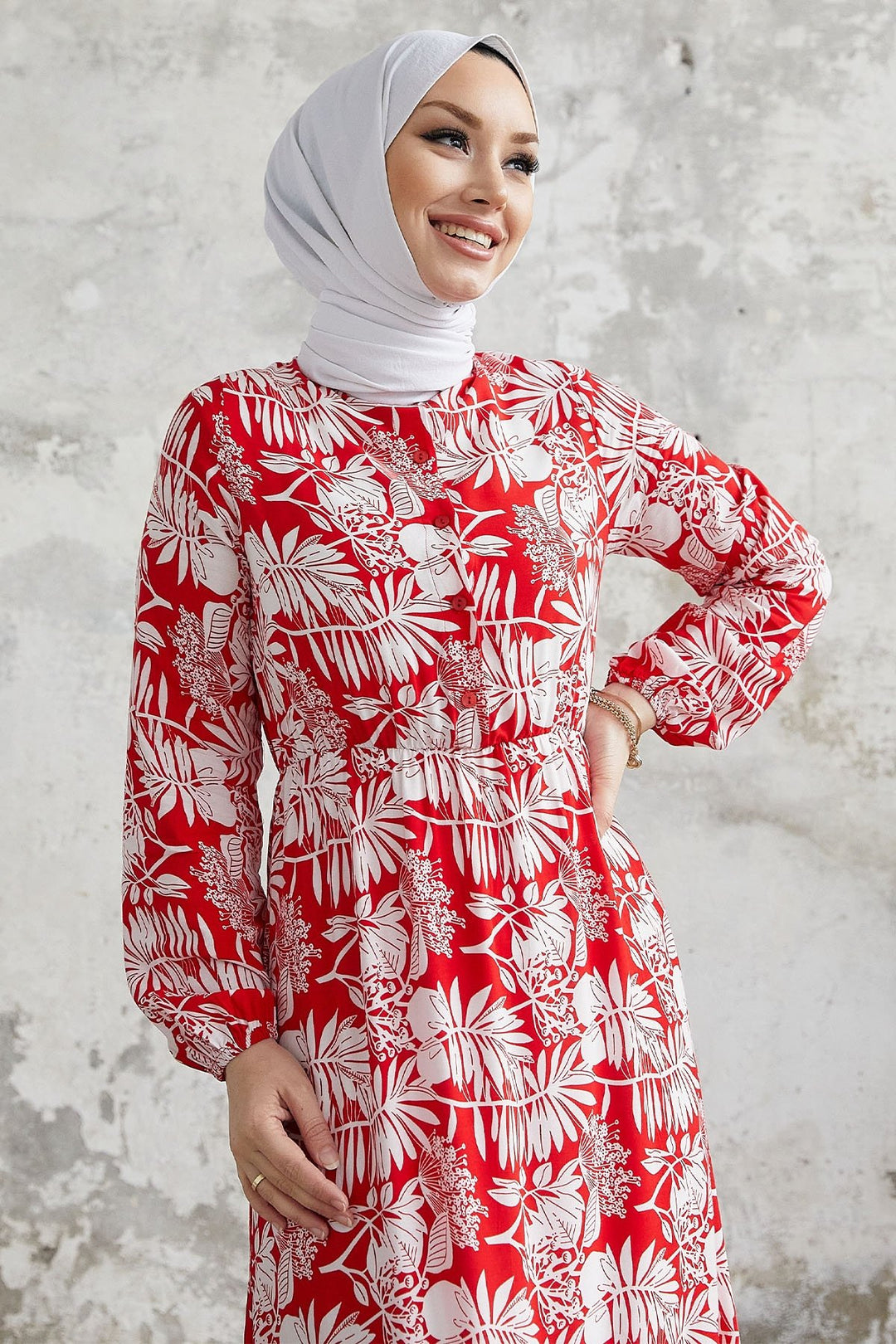 MDS Women Fale Complex Leaf Patterned Viscose Dress - Red - Ensenada