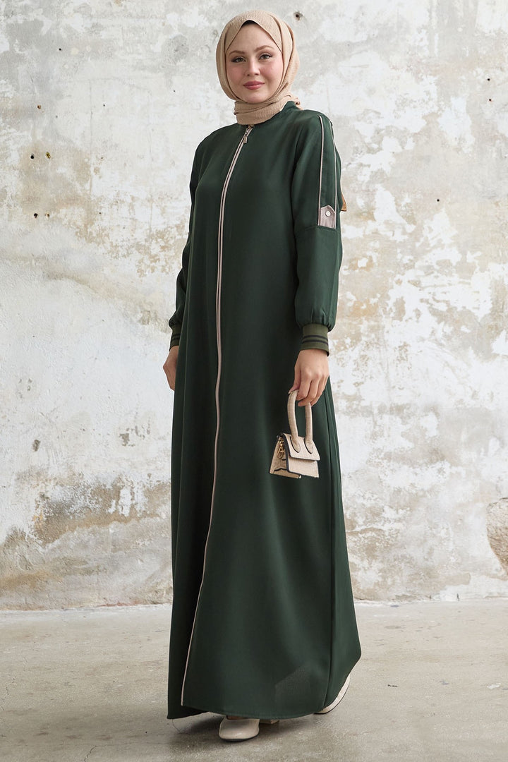 MDS Women Half-Collared Ribbed Khaki Abaya - Wokingham