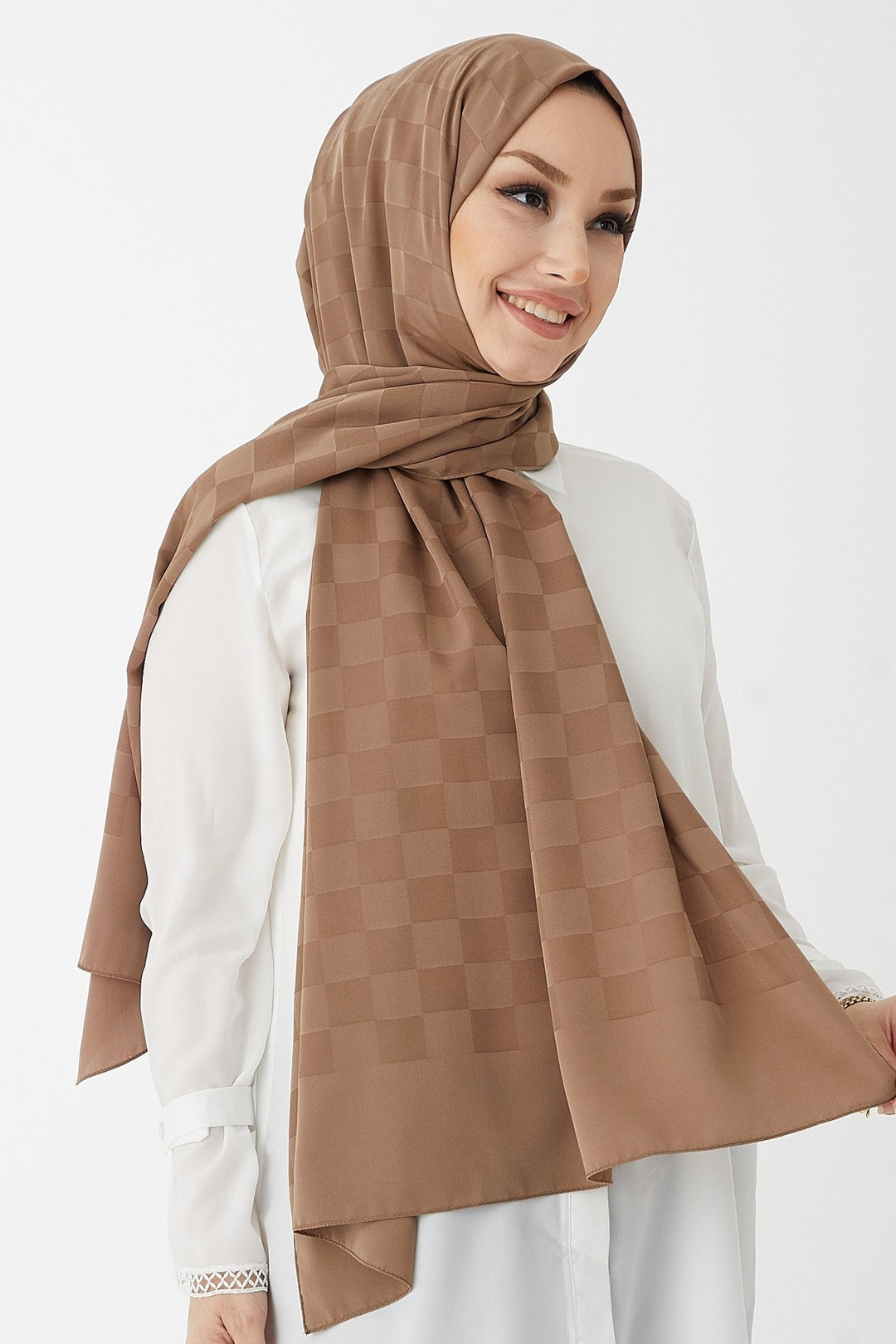 MDS Women Maura Lady Pattern Silky Jacquard Shawl - Milky Coffee - Cuautla