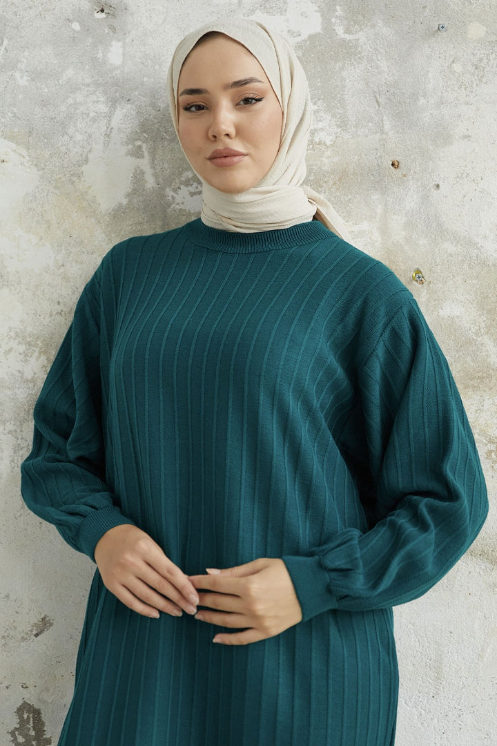 MDS Women Elois Balloon Sleeve Ribbed Knit Dress - Petrol Blue - Coburg