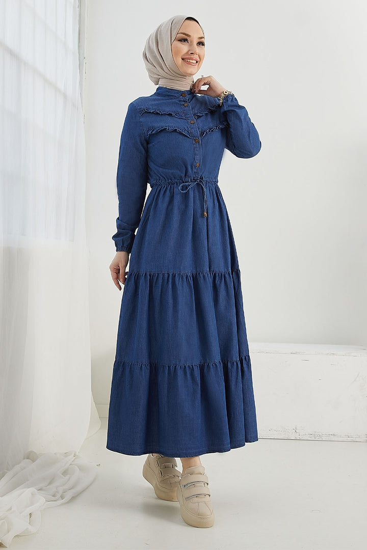 MDS Women Felen Frilly Detailed Denim Dress - Dark Blue - Pokrov