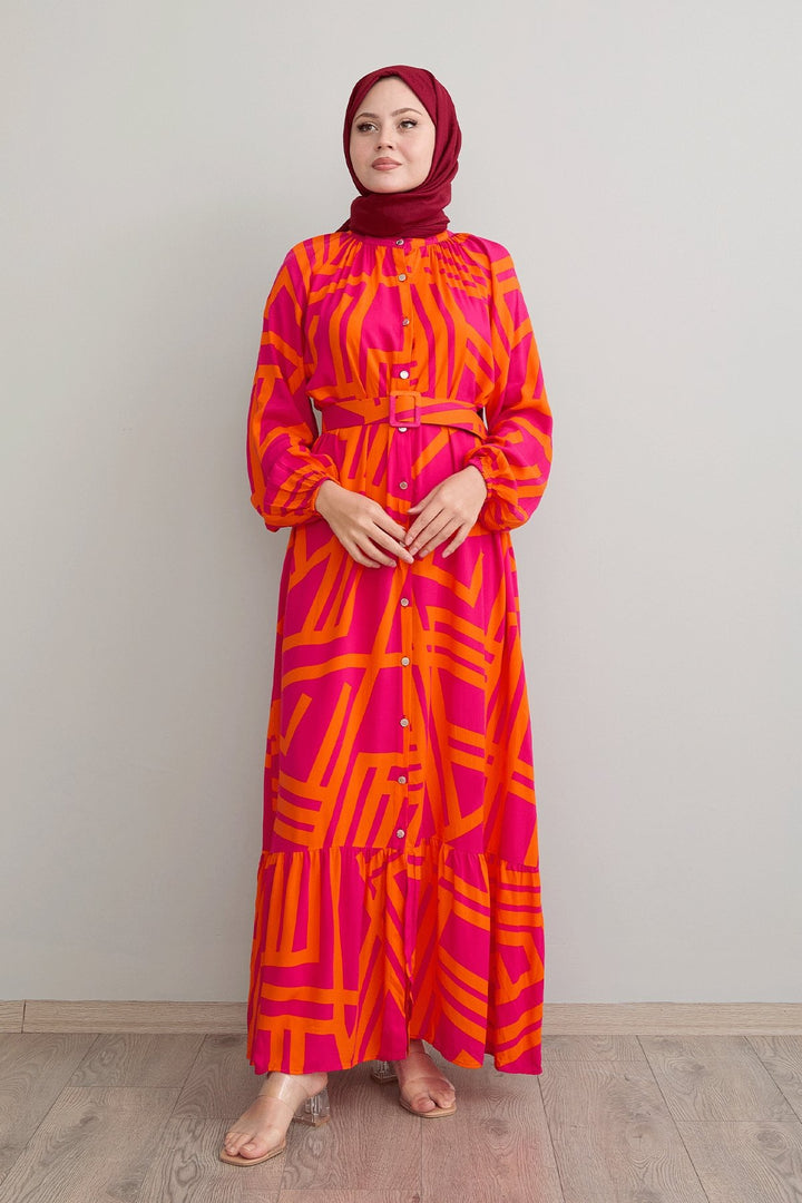 MDS Women Striped Belted Fuchsia Viscose Dress - Fredericksburg