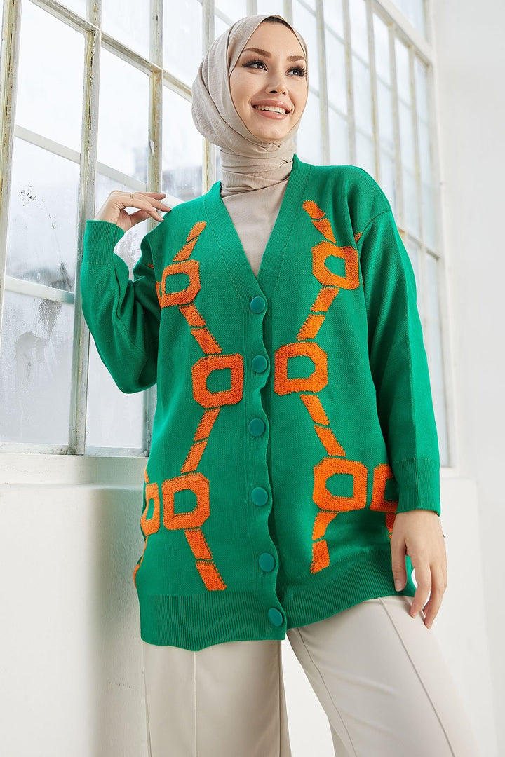 MDS Women Lenora Patterned Cardigan - Green - Iguala de la Independencia
