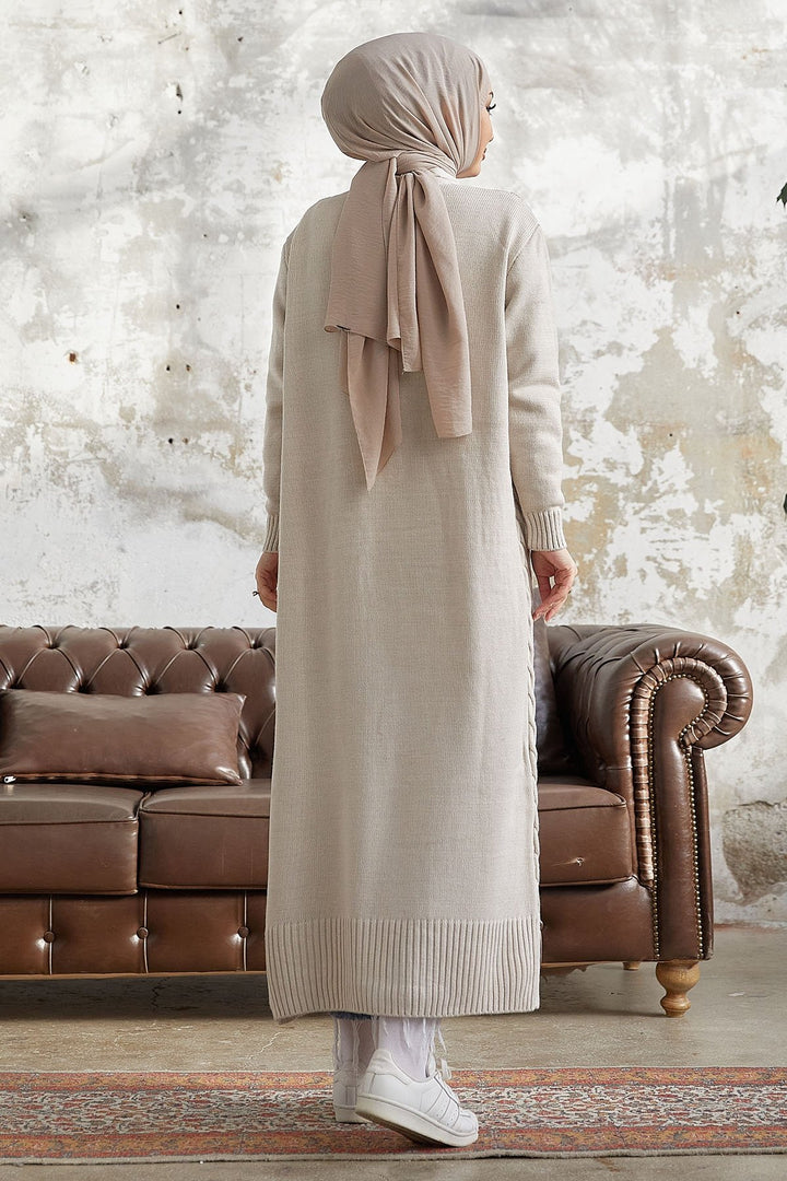 MDS Women Jolie Knitted Patterned Long Cardigan - Beige - Bury
