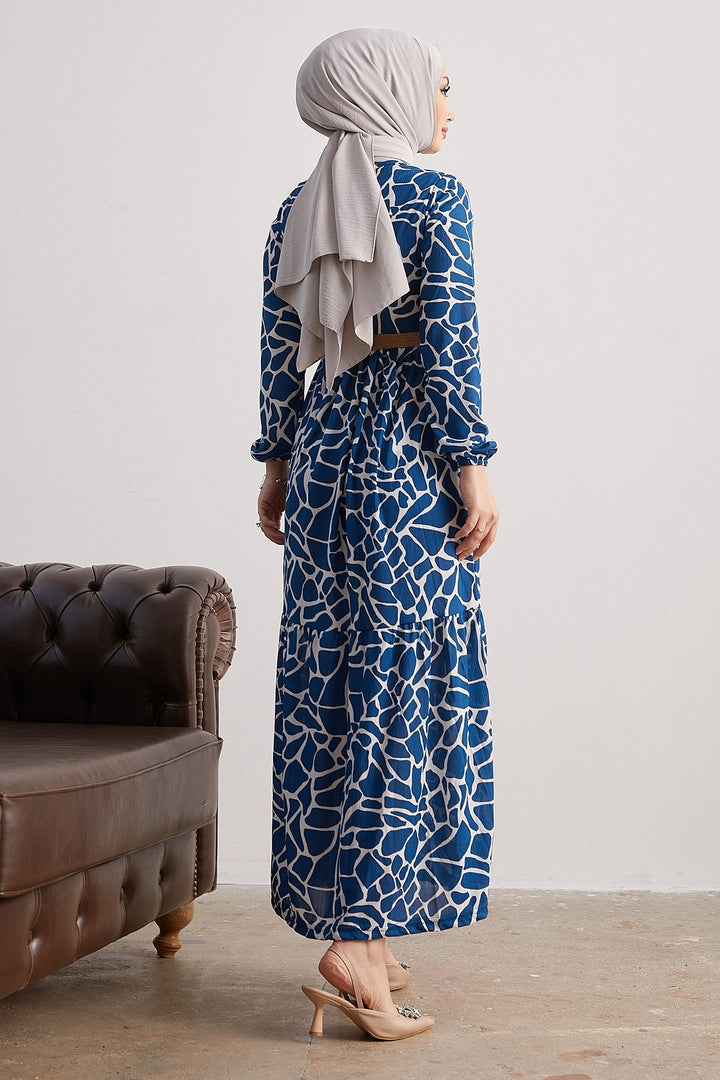 MDS Women Else Stone Patterned Straw Belted Dress - Indigo - Chur