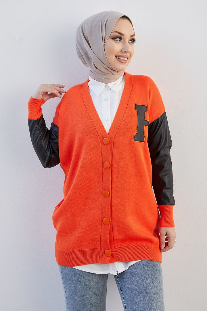 MDS Women Nivya Letter Printed Knit Cardigan - Orange - Seelze