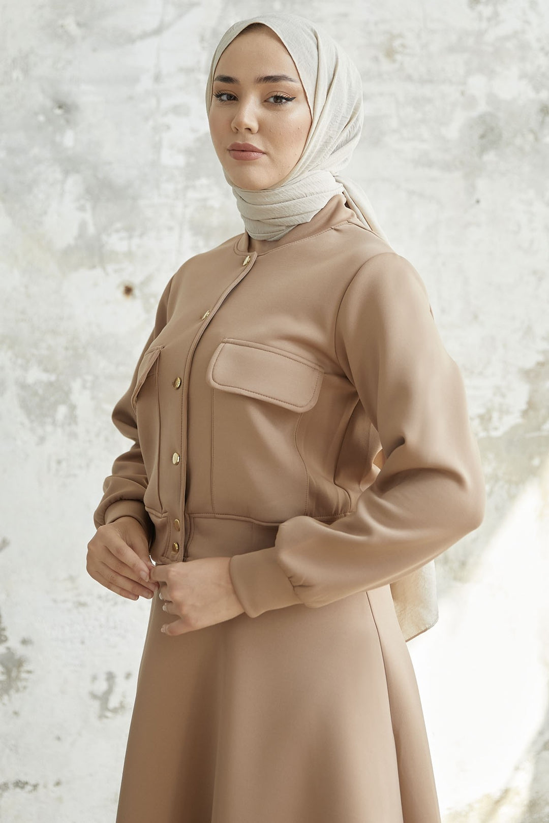 MDS Women Mileya Cover Pocket Skirted Scuba Suit - Beige - Vigo
