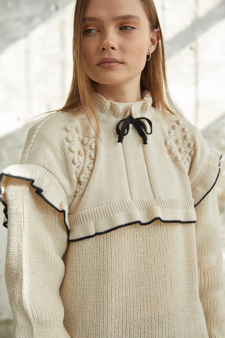 MDS Women Matilda Frilly Detail Knit Tunic - Beige - Nuevo Laredo