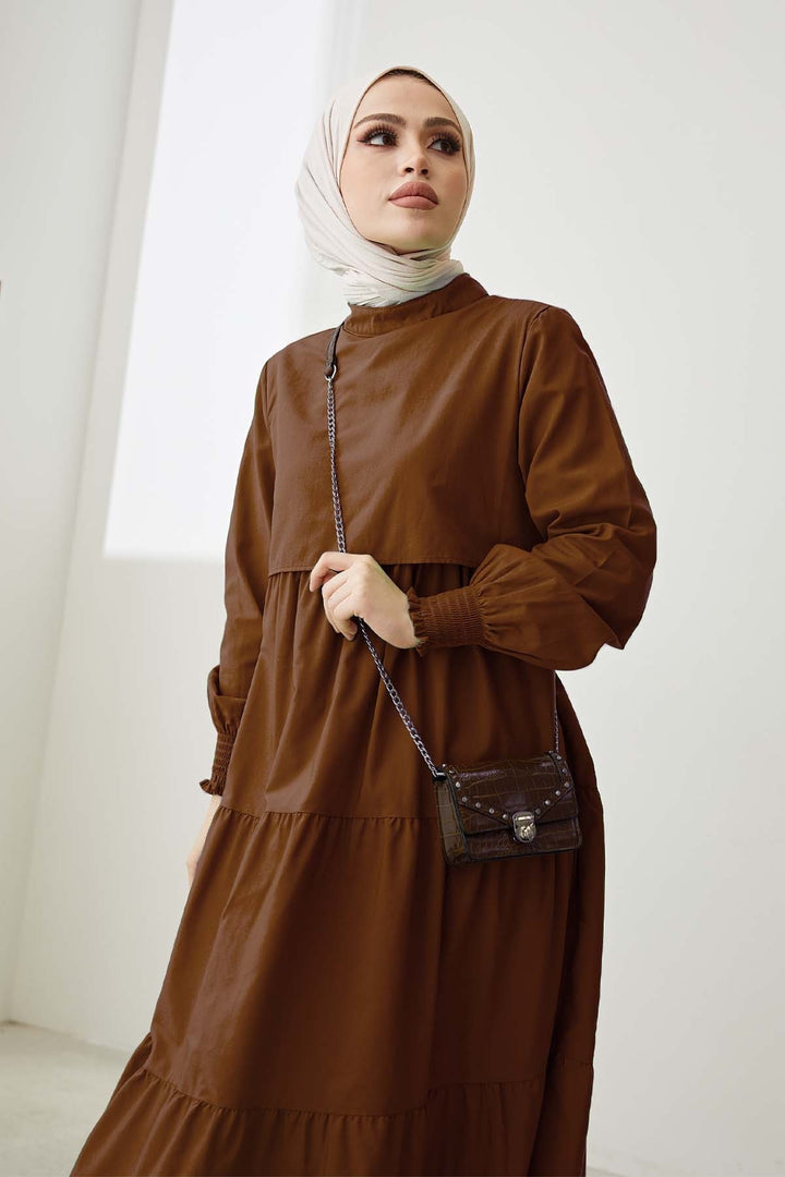 MDS Women Single Layer Detail Loose Dress - Bitter Brown - Bothell