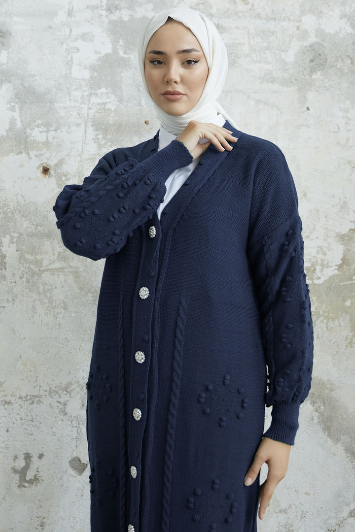 MDS Women Lomira Stone Button Detailed Knit Cardigan - Indigo - Veenendaal