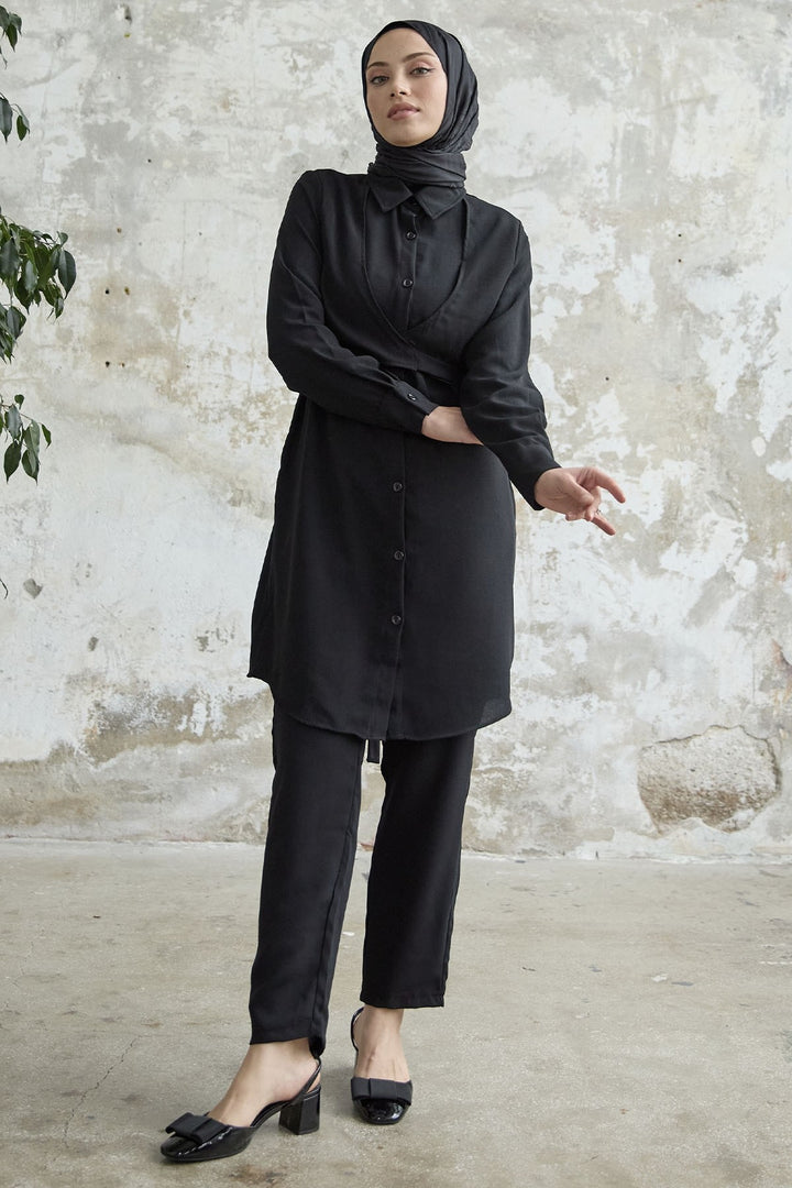 MDS Women Front Tie Two Piece Set - Black - Brühl