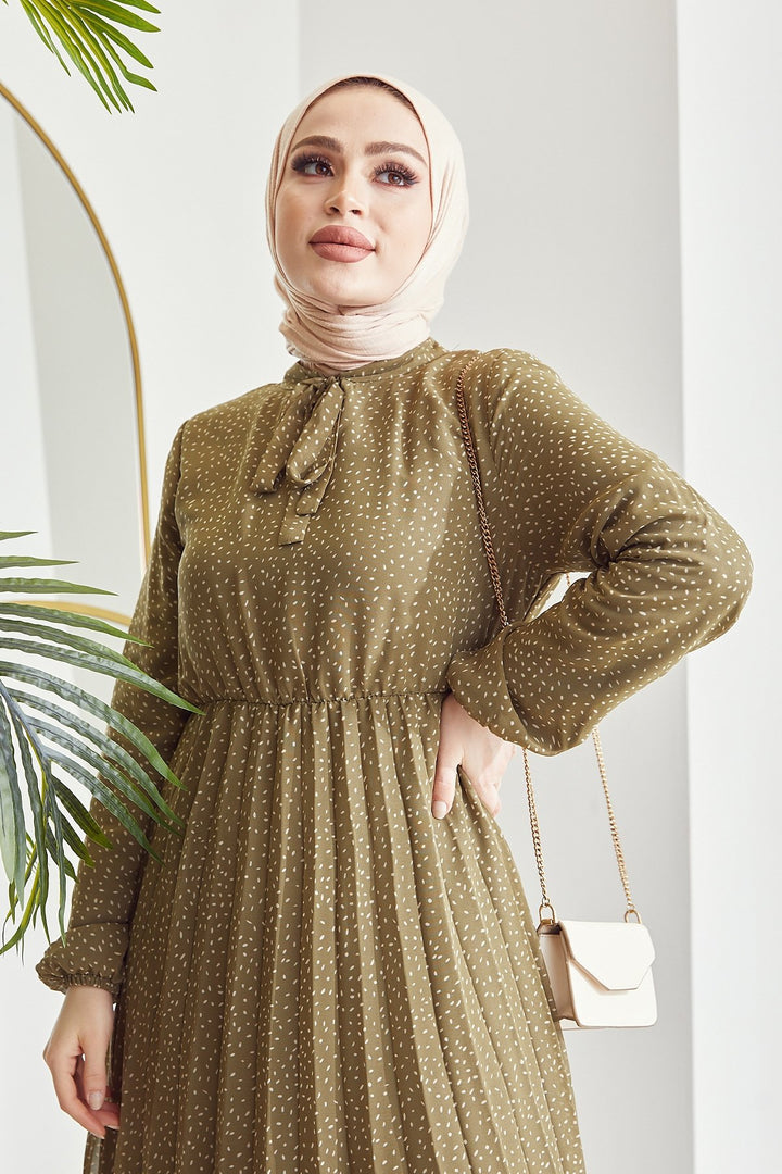 MDS Women Ramona Crispy Patterned Chiffon Dress - Khaki - Paignton