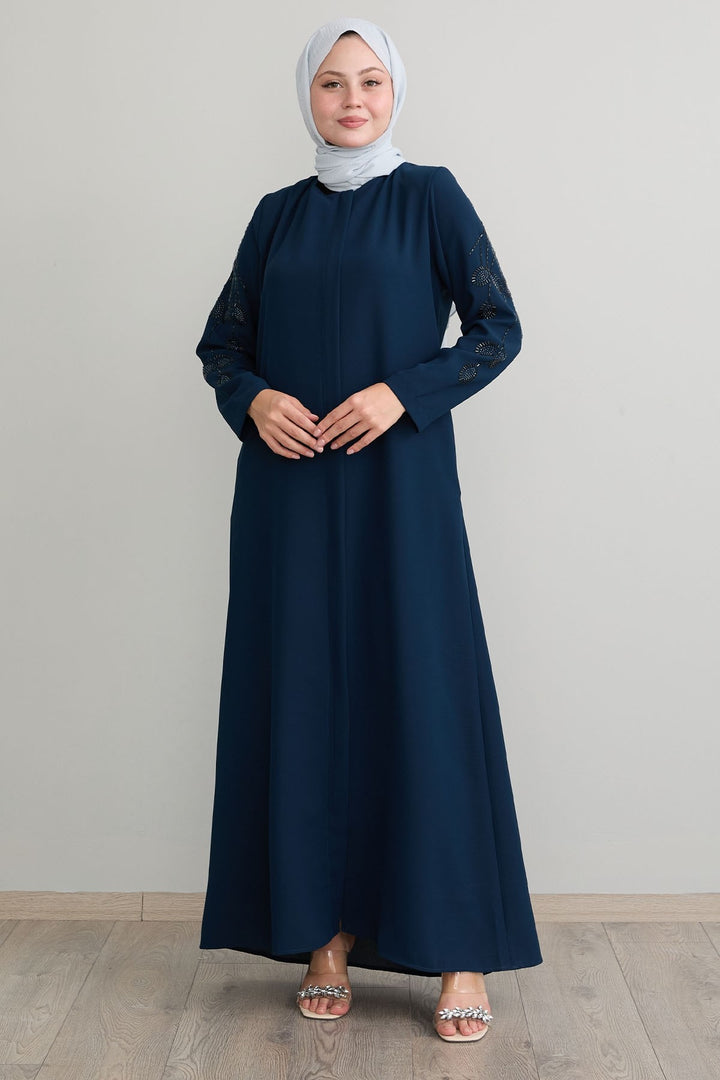 MDS Women Indigo Coat with Leaf Pearl Sleeves - Winnipeg