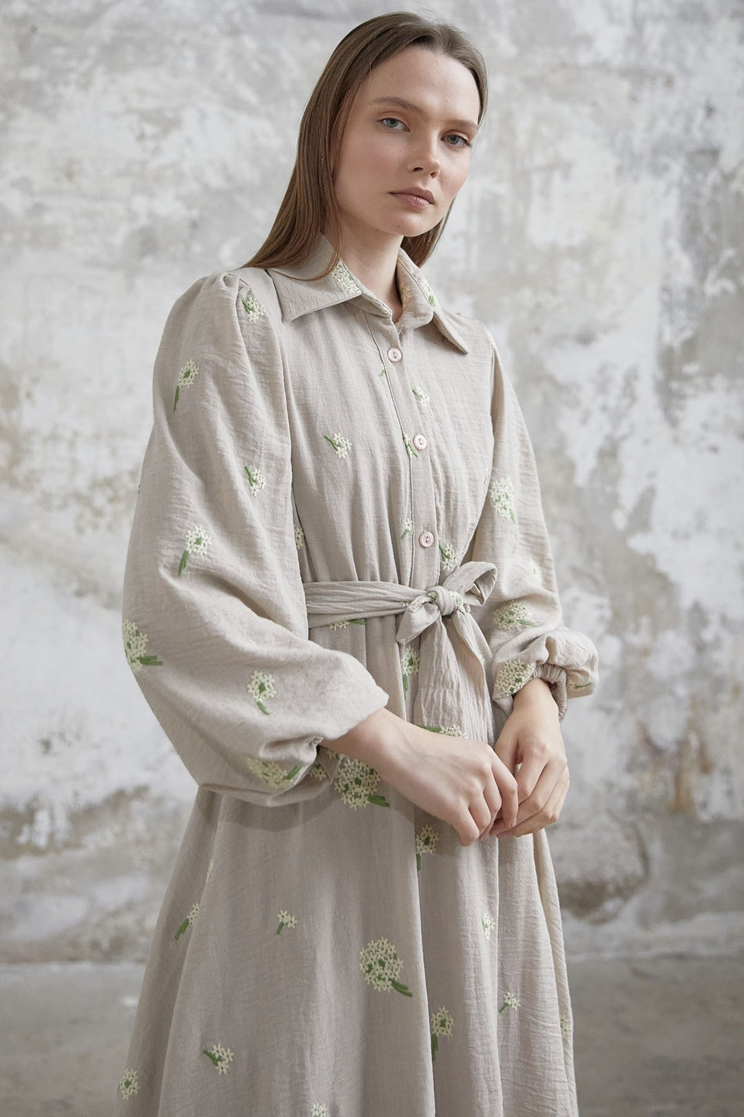 MDS Women Floral Embroidered Linen Dress - Beige - Aubervilliers